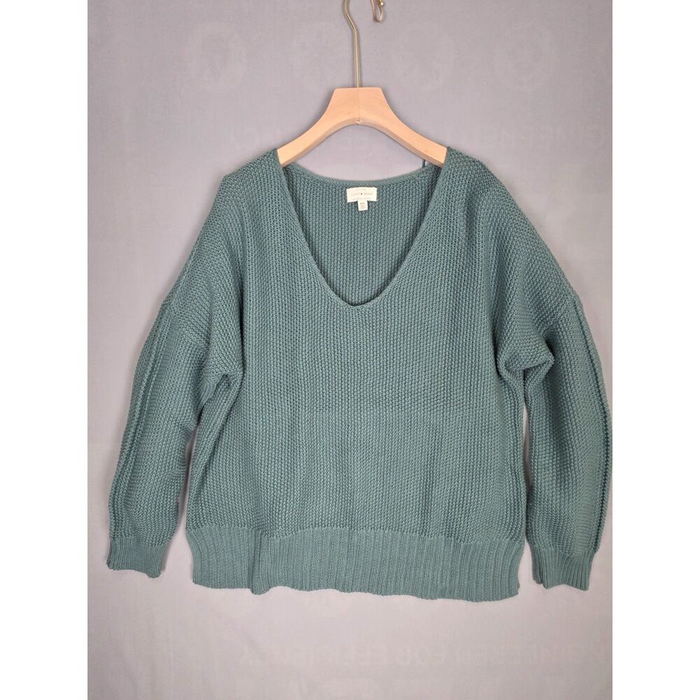 Lucky Brand Knit Sweter V-neck Medium Oversized Beachy Winter Cozy Warm Casual
